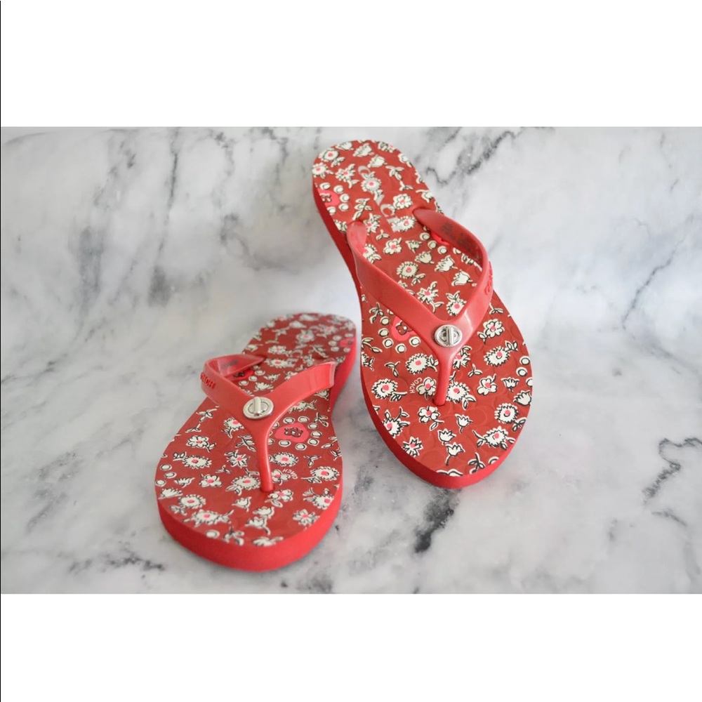 Coach Abbigail Floral Rubber Flip Flops Sandals - Picture 4 of 8